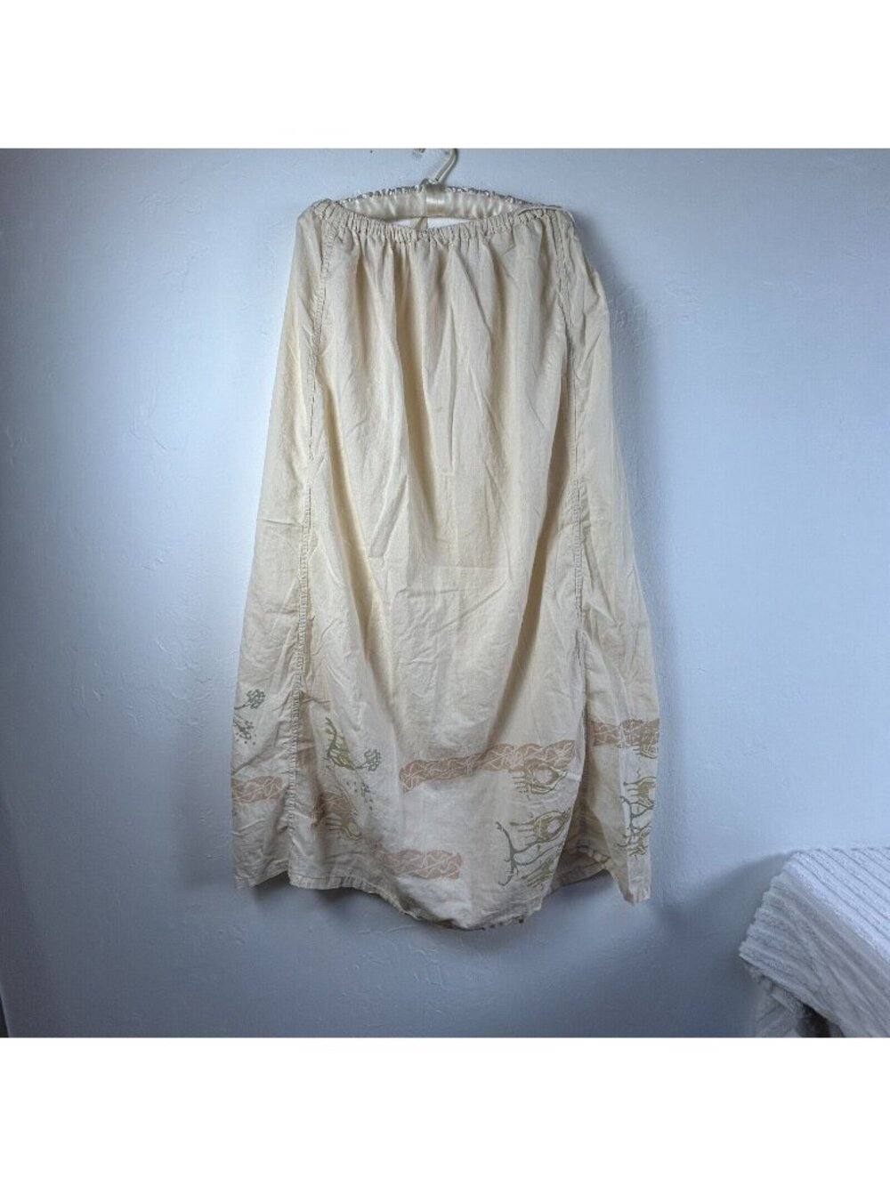 VINTAGE Blue Fish Women's Straight Skirt Off White Elastic Waist Cotton Size 2